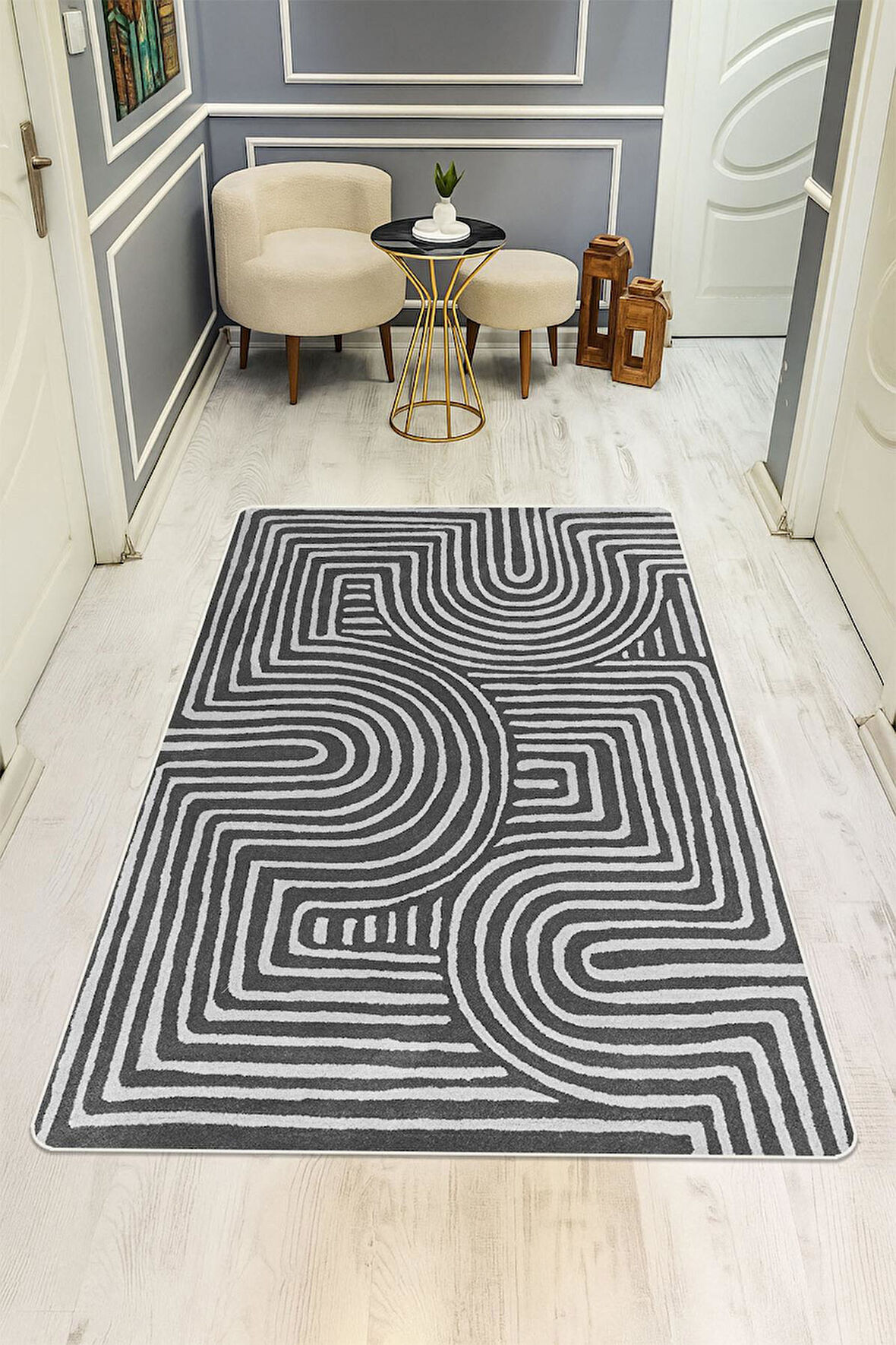 Modern Desenli Dijital Baskı Kaymaz Taban Halı H1128