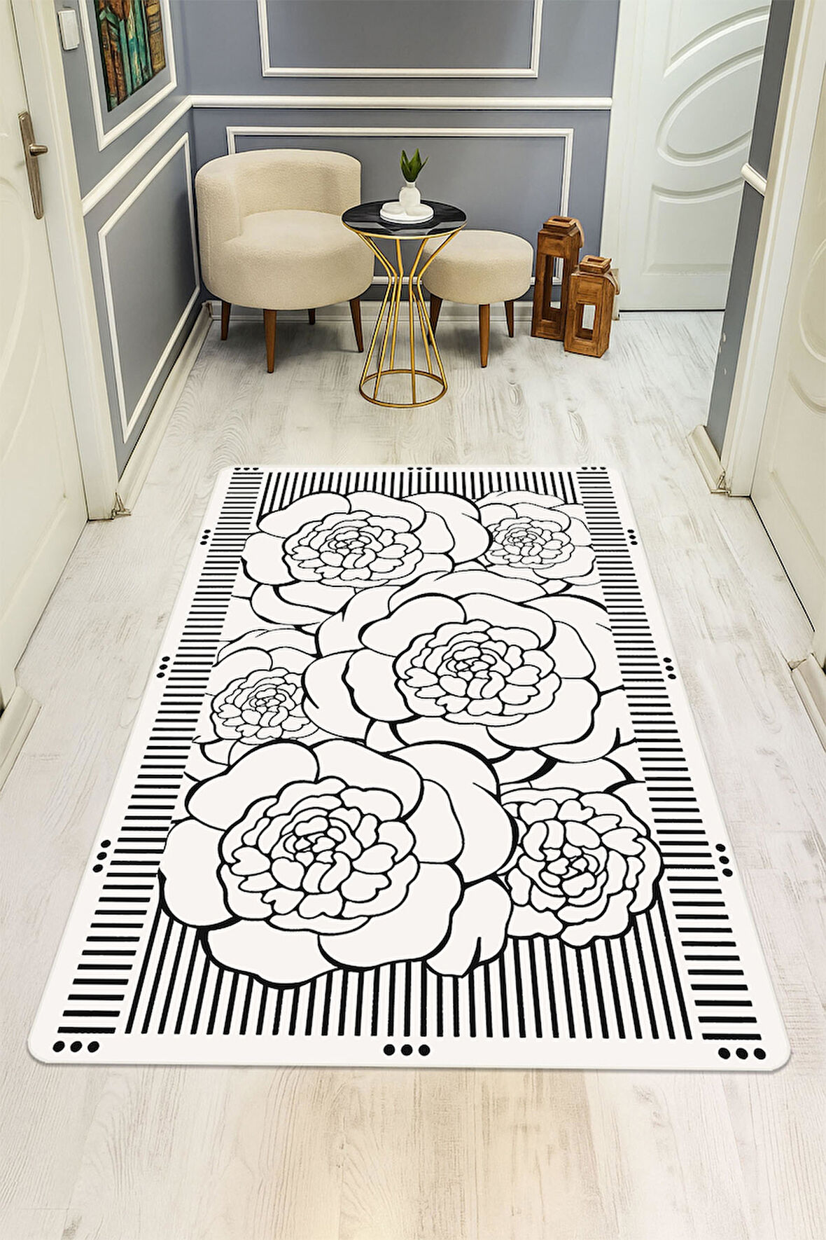 Modern Desenli Dijital Baskı Kaymaz Taban Halı H1103