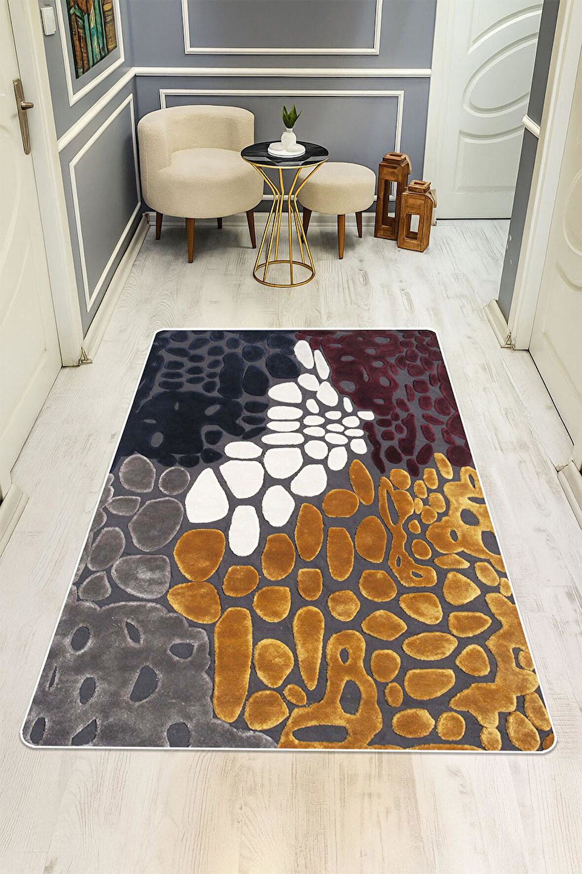 Modern Desenli Dijital Baskı Kaymaz Taban Halı H1112