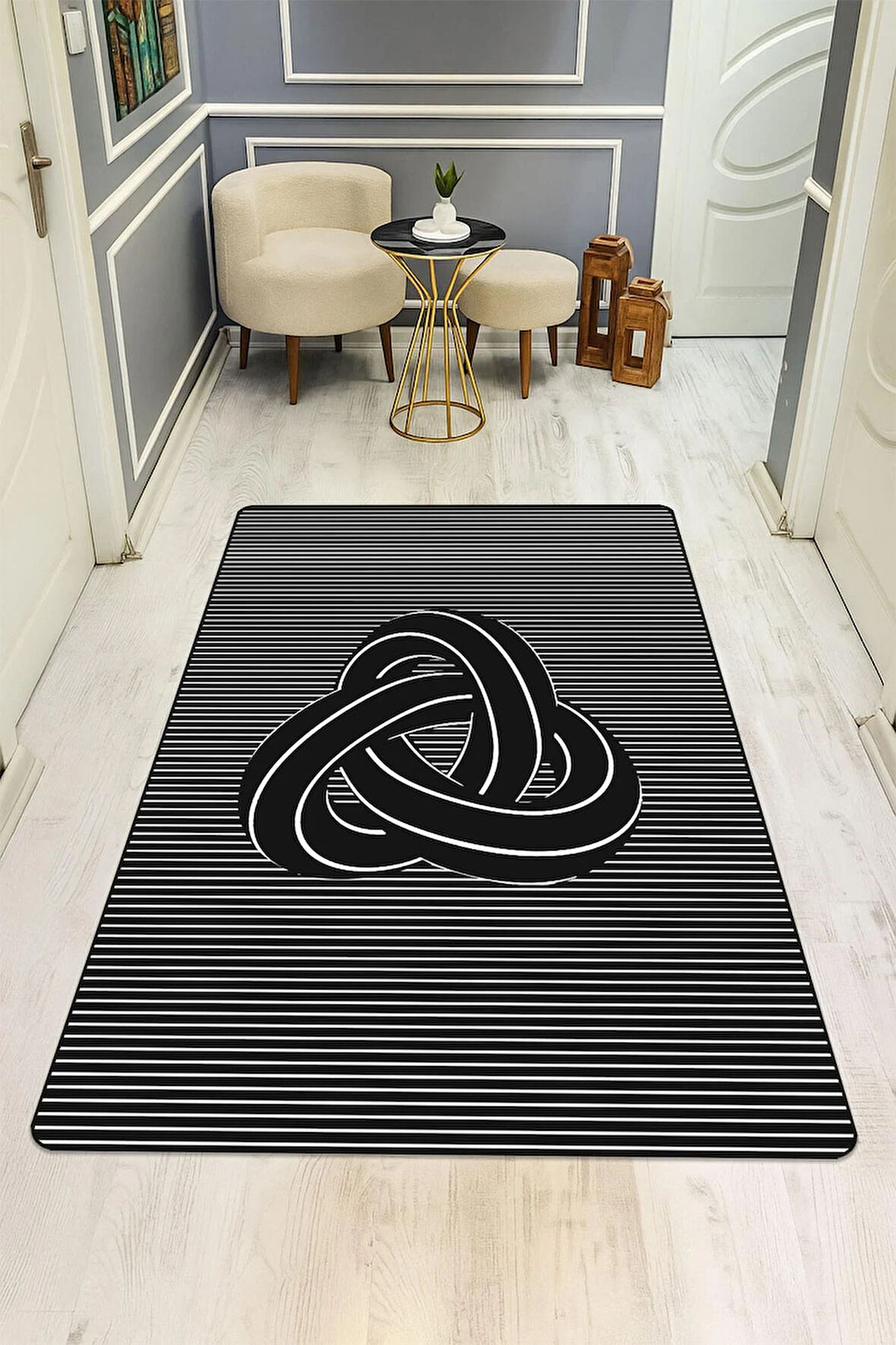 Modern Desenli Dijital Baskı Kaymaz Taban Halı H1113