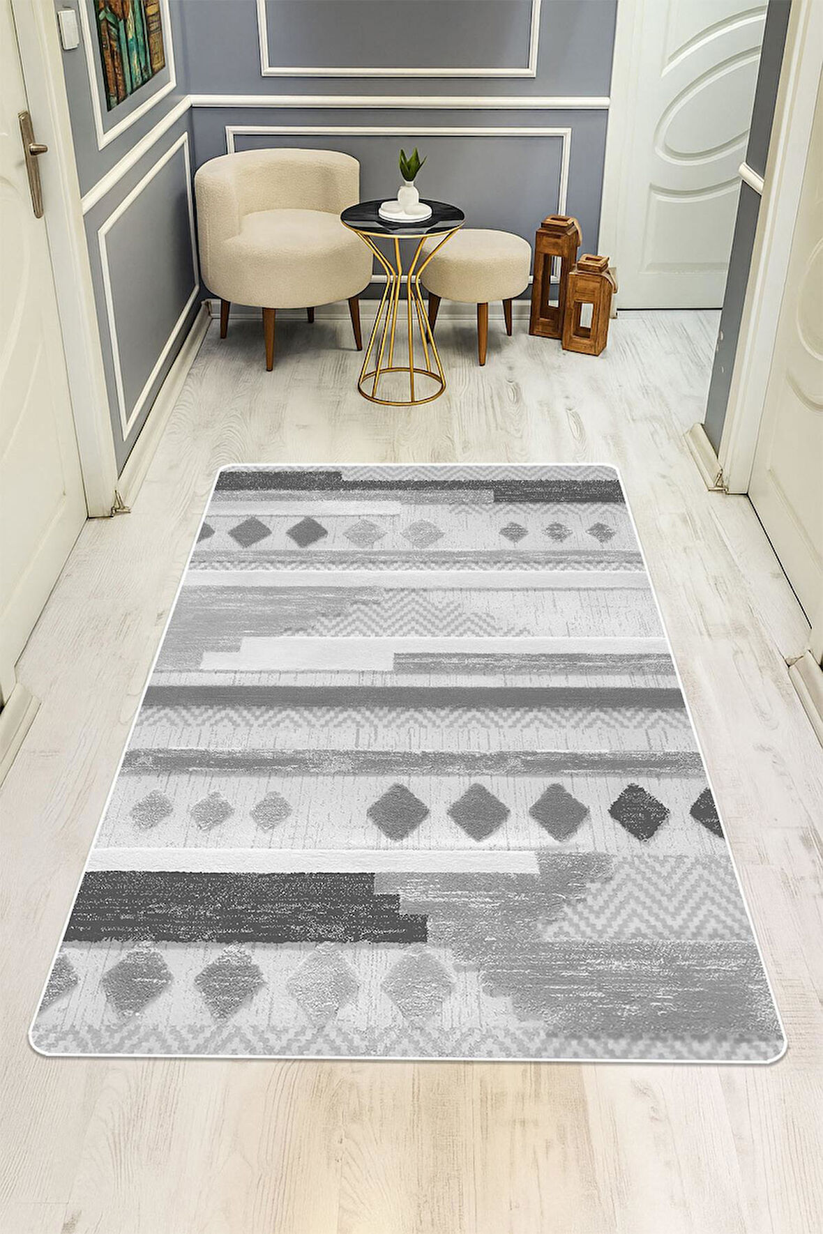 Modern Desenli Dijital Baskı Kaymaz Taban Halı H1115