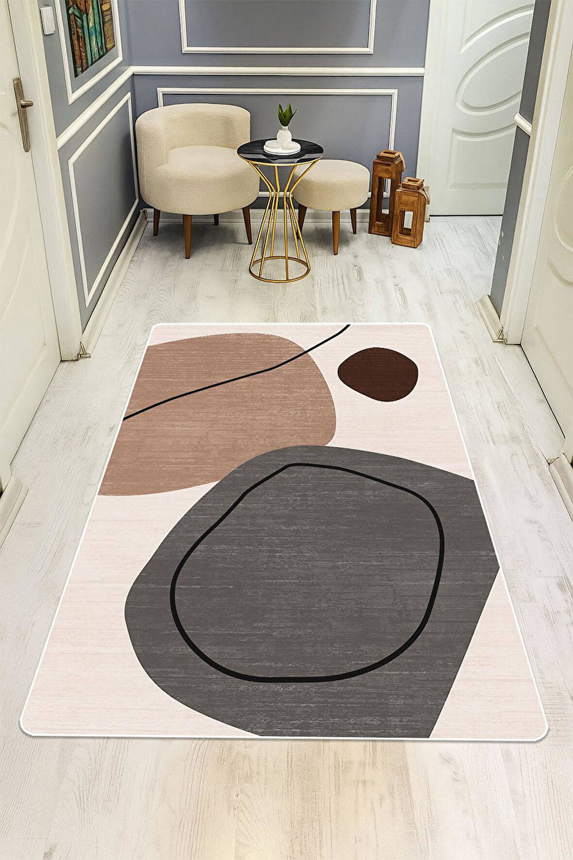 Modern Desenli Dijital Baskı Kaymaz Taban Halı H1116