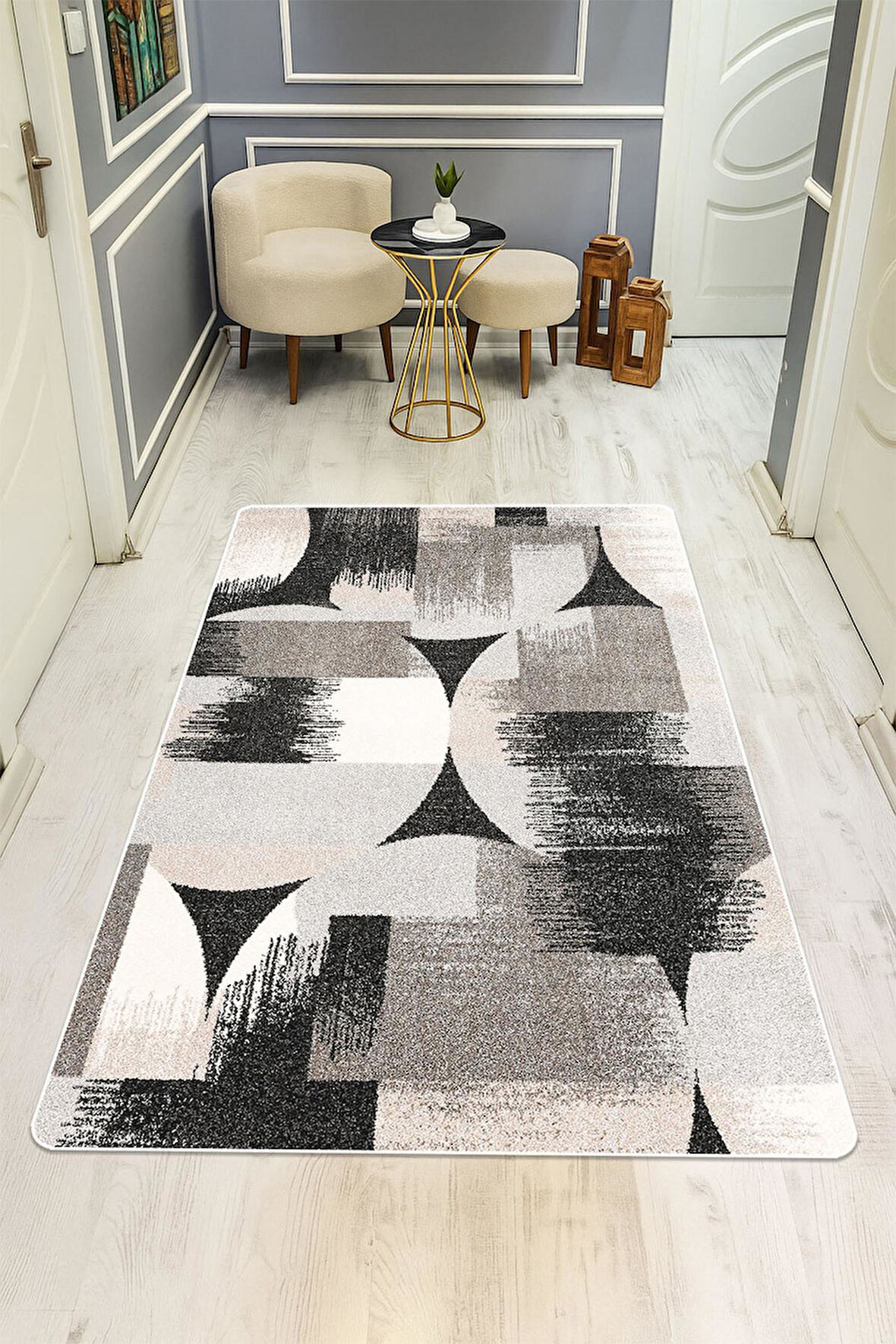 Modern Desenli Dijital Baskı Kaymaz Taban Halı H1117
