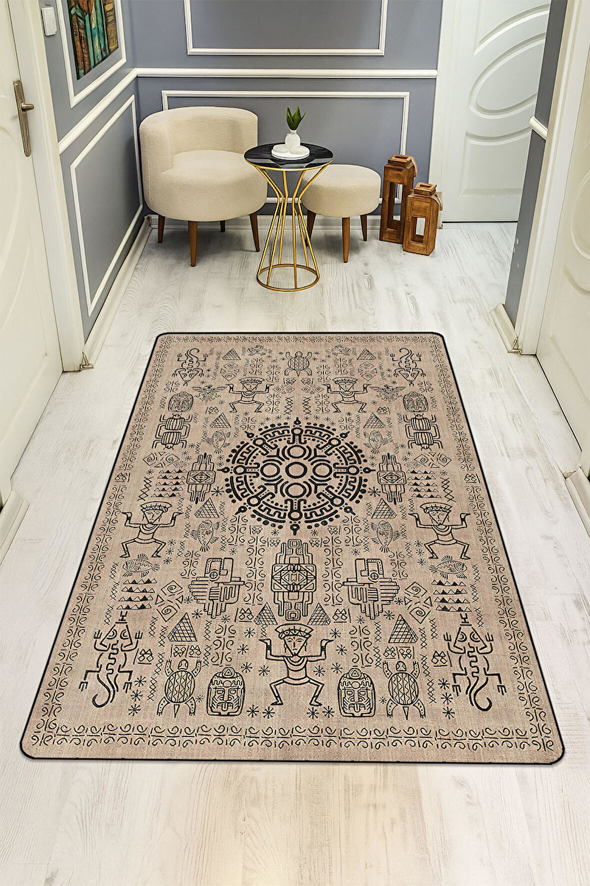 Modern Desenli Dijital Baskı Kaymaz Taban Halı H1091