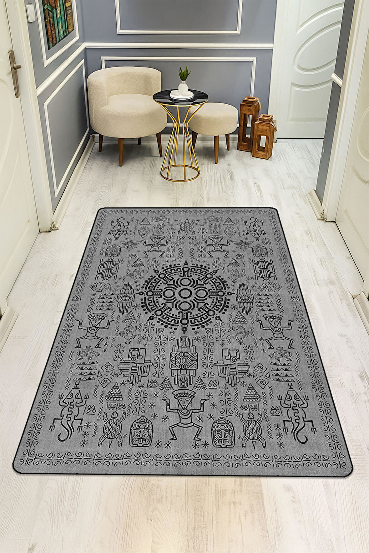 Modern Desenli Dijital Baskı Kaymaz Taban Halı H1092