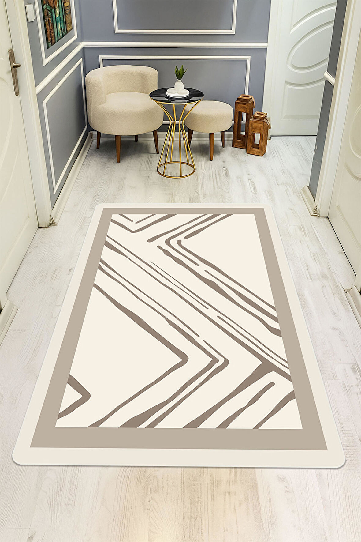 Modern Desenli Dijital Baskı Kaymaz Taban Halı H1093