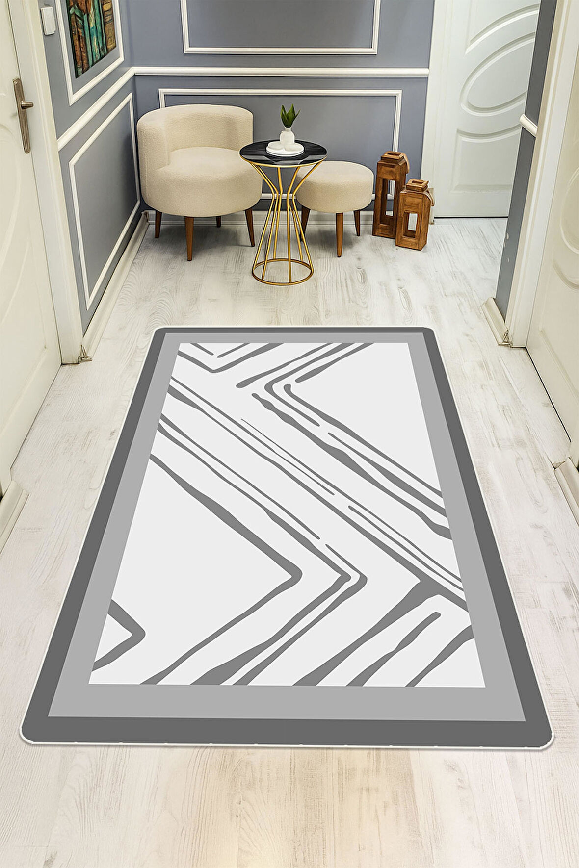 Modern Desenli Dijital Baskı Kaymaz Taban Halı H1094