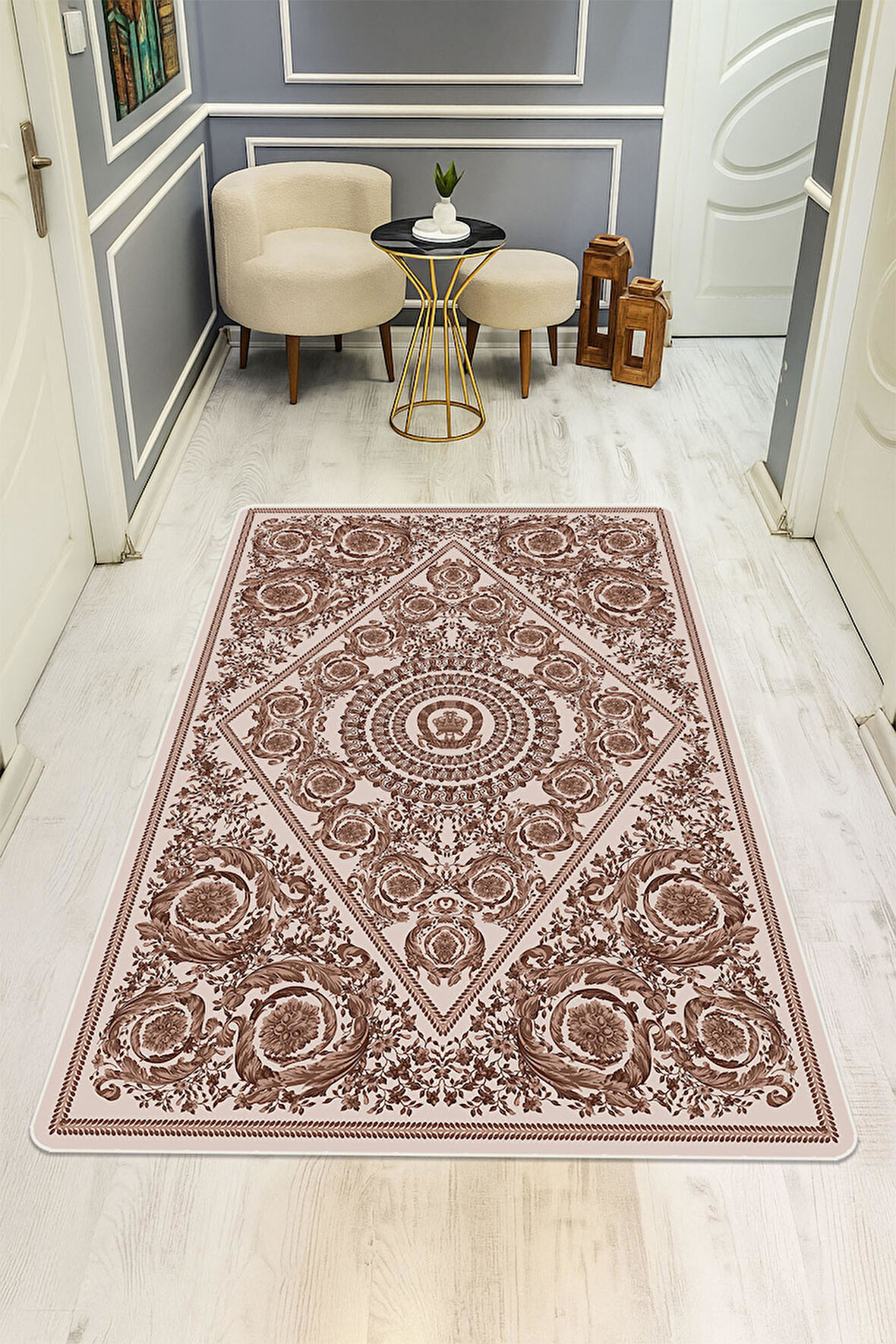 Modern Desenli Dijital Baskı Kaymaz Taban Halı H1096