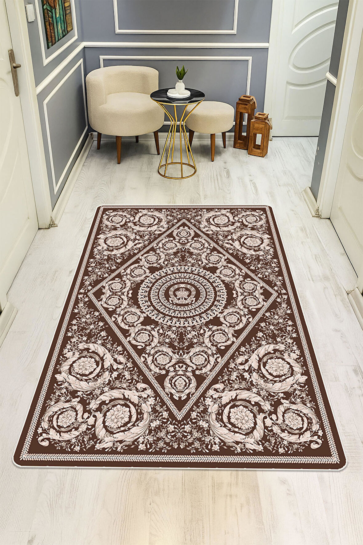 Modern Desenli Dijital Baskı Kaymaz Taban Halı H1097