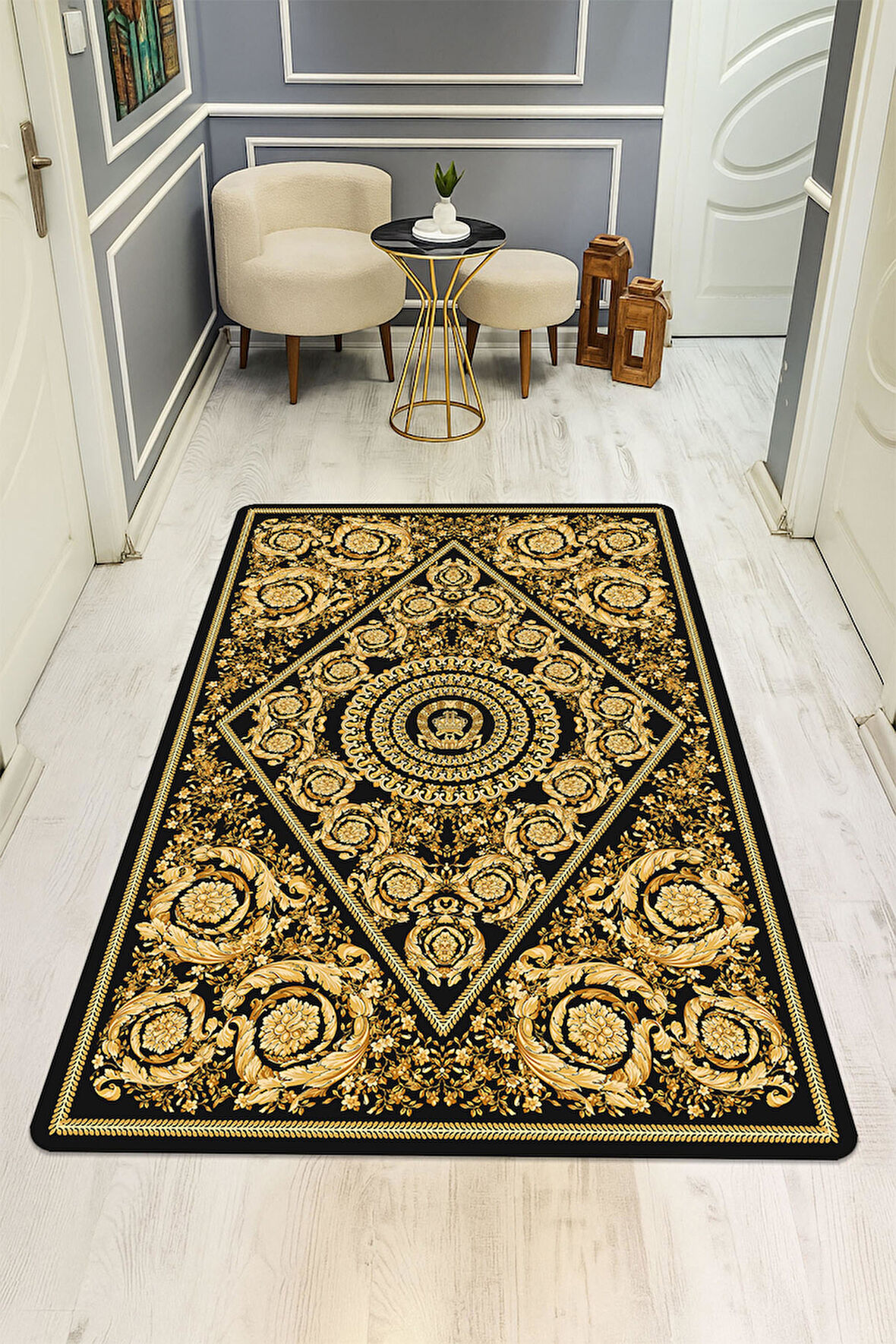 Modern Desenli Dijital Baskı Kaymaz Taban Halı H1098