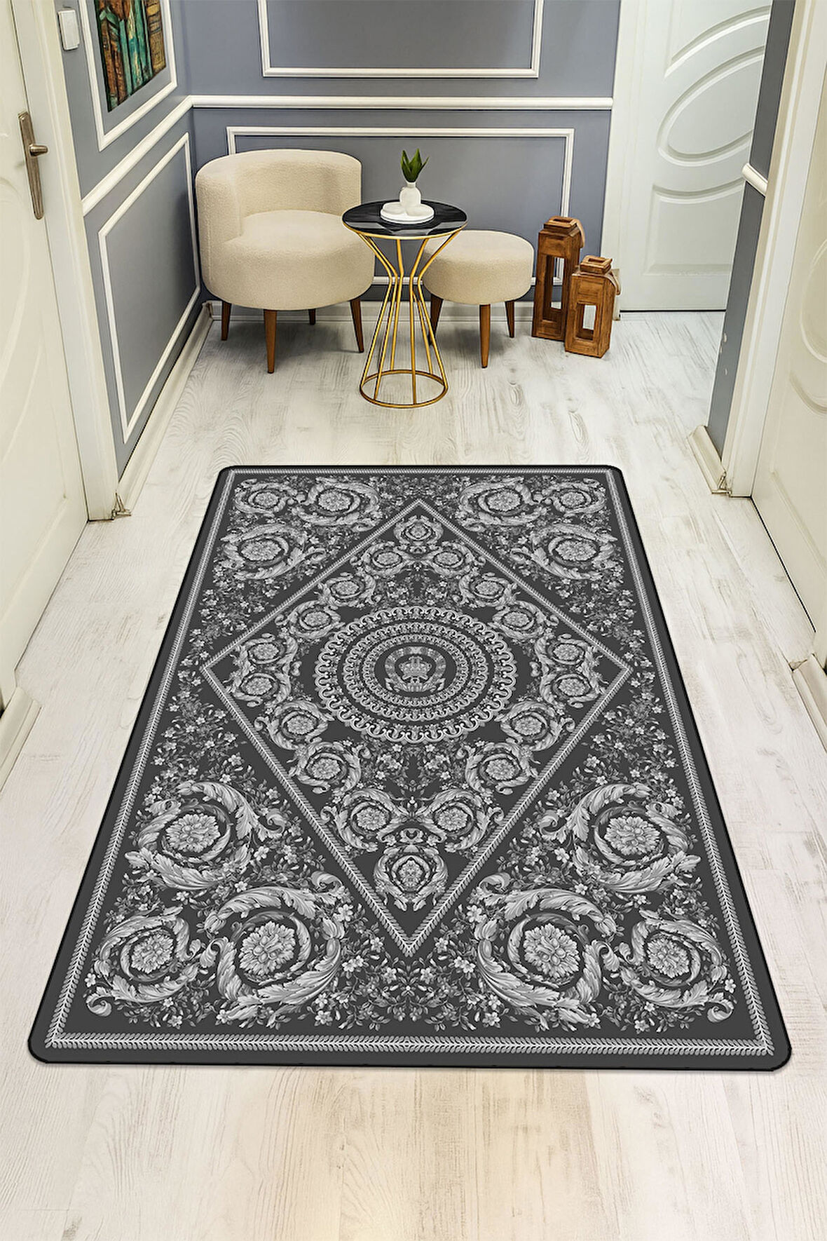 Modern Desenli Dijital Baskı Kaymaz Taban Halı H1099