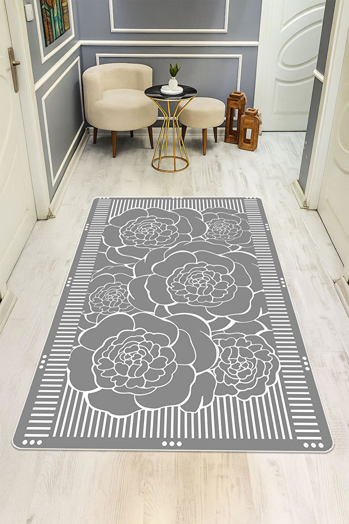 Modern Desenli Dijital Baskı Kaymaz Taban Halı H1102