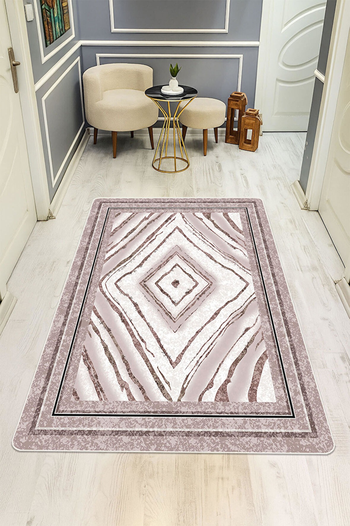 Modern Desenli Dijital Baskı Kaymaz Taban Halı H1059