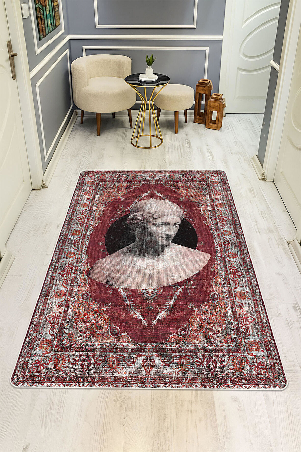 Modern Desenli Dijital Baskı Kaymaz Taban Halı H1081