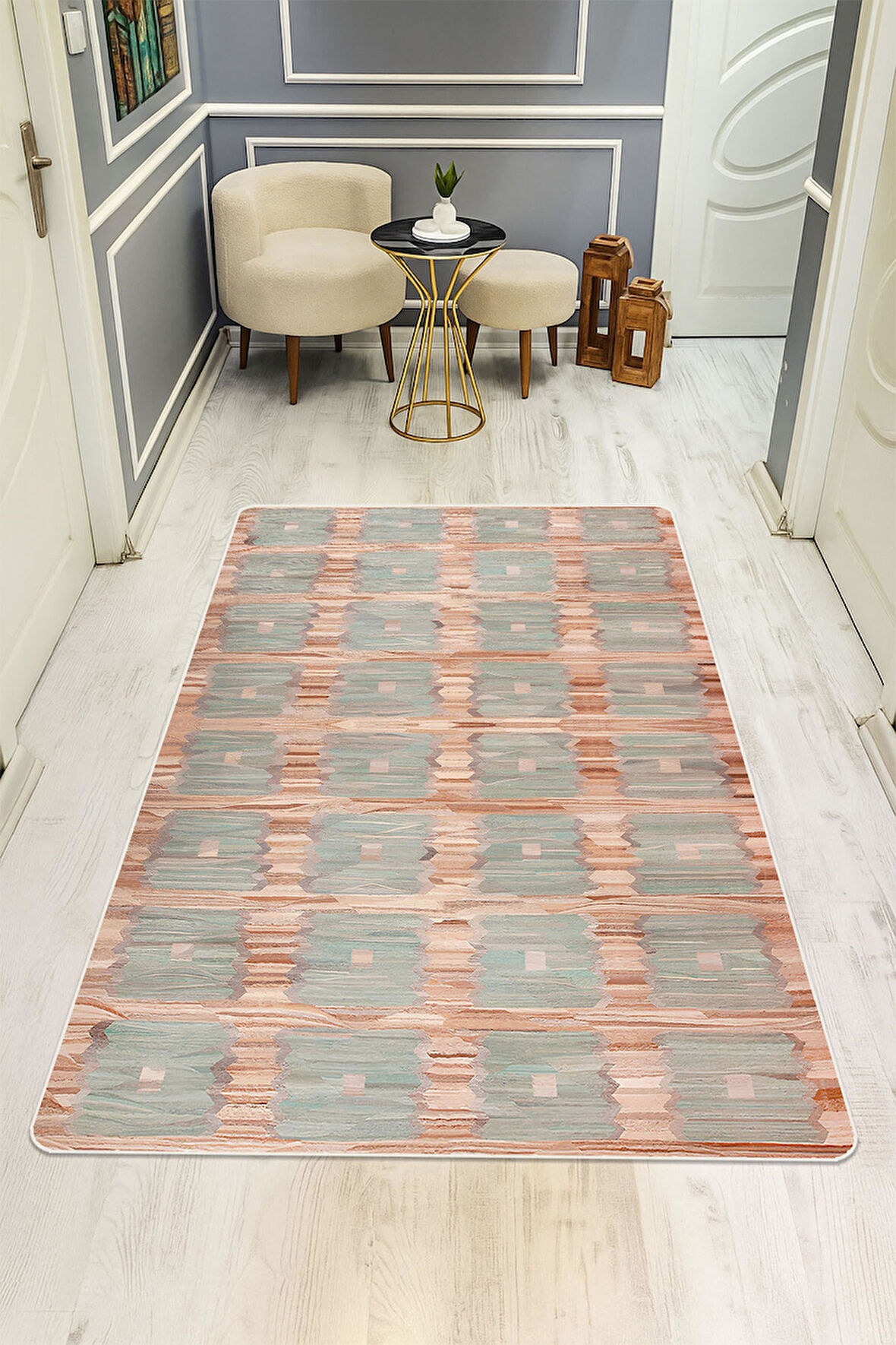 Modern Desenli Dijital Baskı Kaymaz Taban Halı H1082