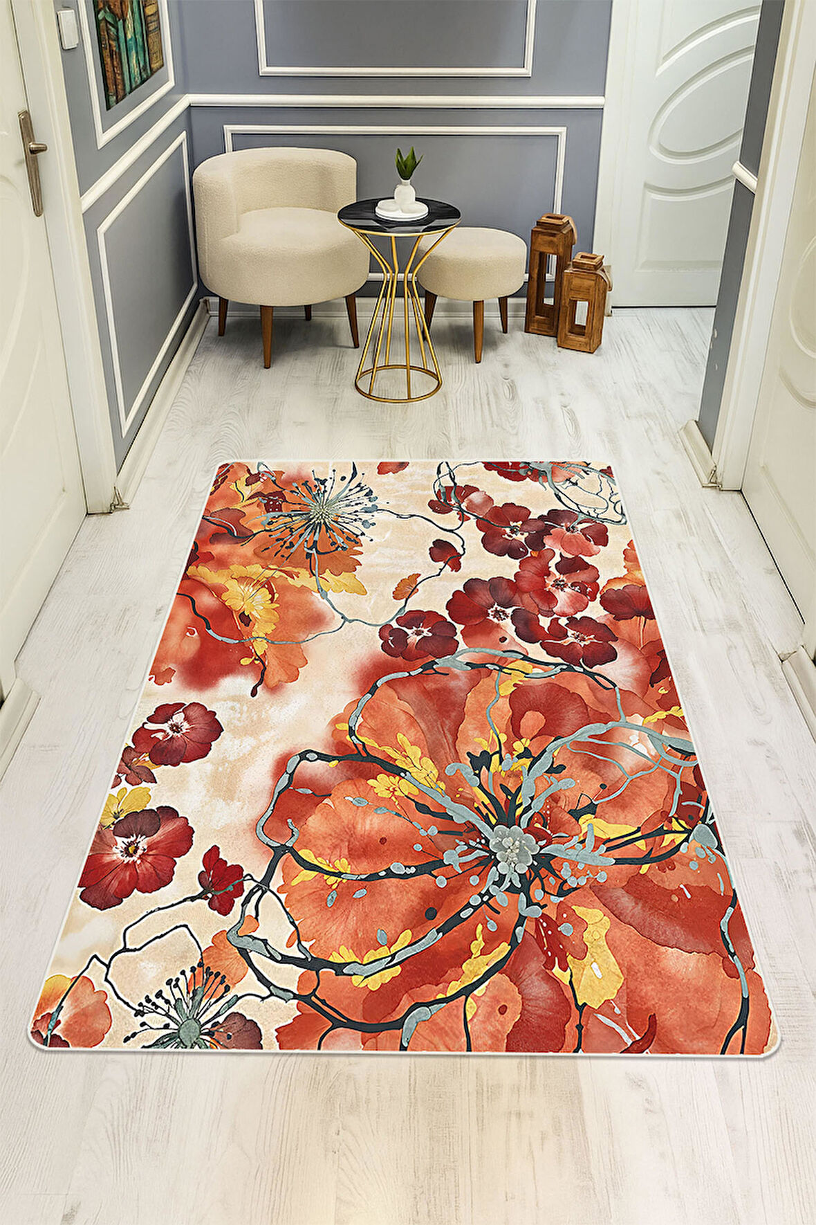 Modern Desenli Dijital Baskı Kaymaz Taban Halı H1083