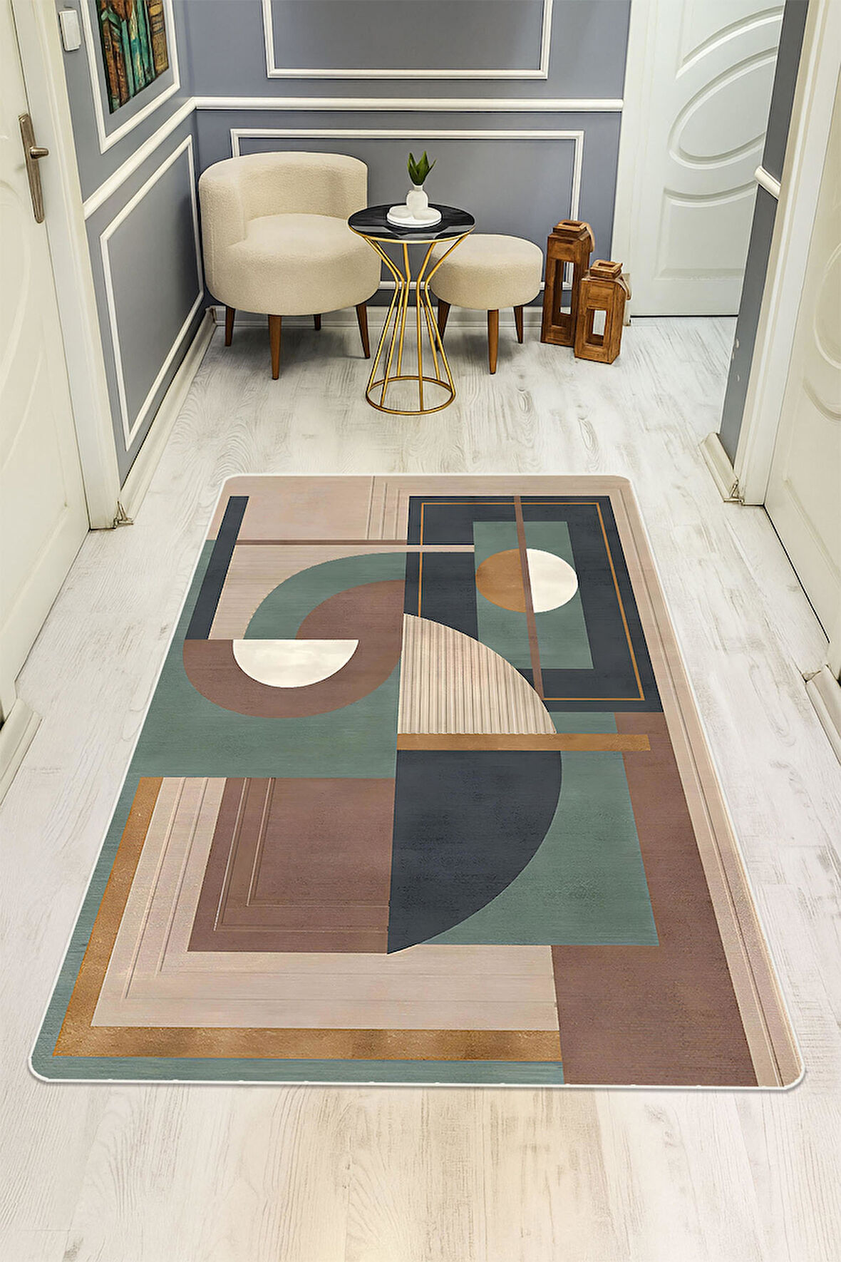 Modern Desenli Dijital Baskı Kaymaz Taban Halı H1085