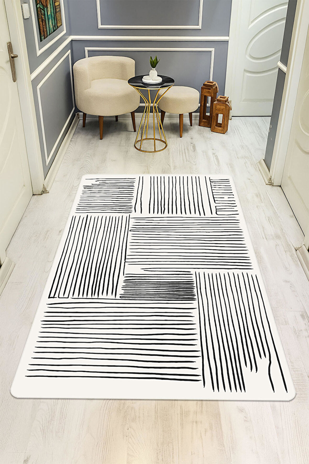 Modern Desenli Dijital Baskı Kaymaz Taban Halı H1086