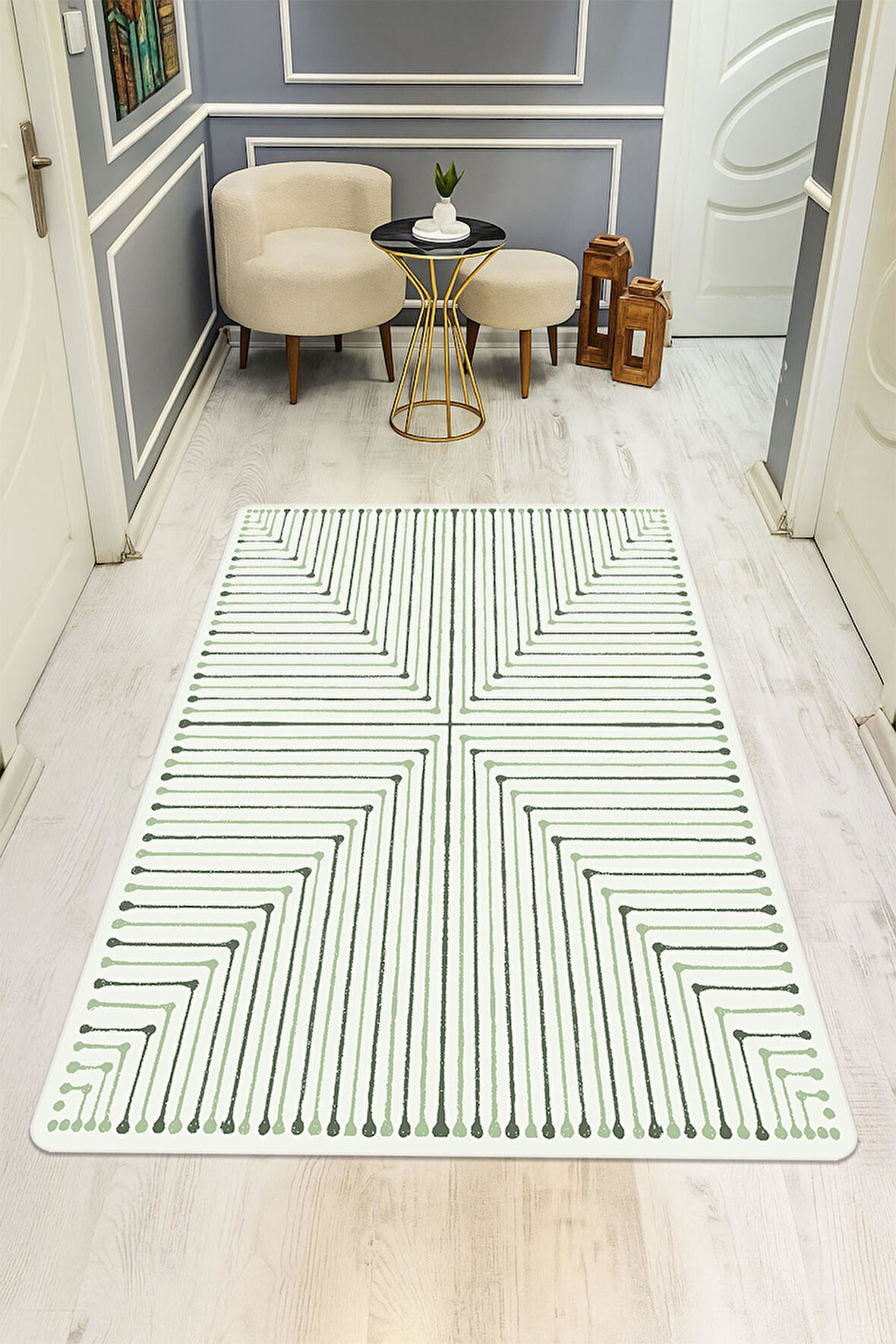 Modern Desenli Dijital Baskı Kaymaz Taban Halı H1089