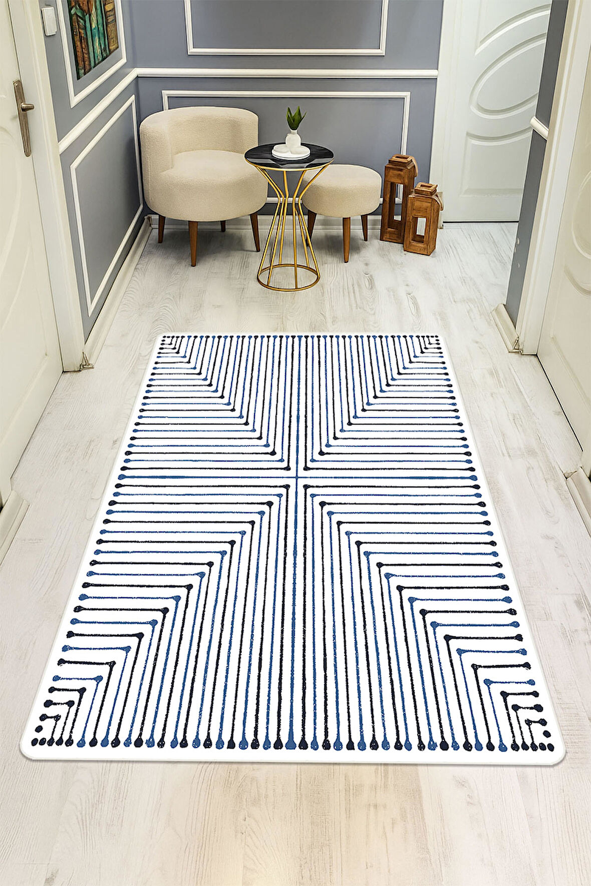 Modern Desenli Dijital Baskı Kaymaz Taban Halı H1090