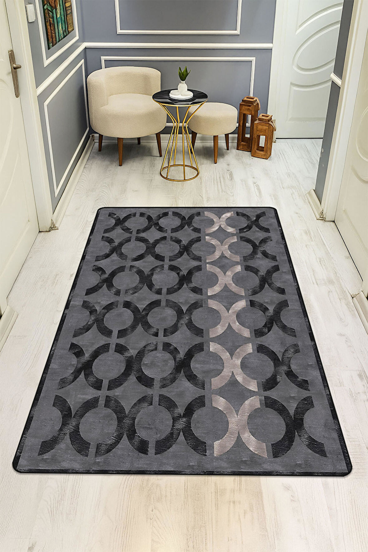 Modern Desenli Dijital Baskı Kaymaz Taban Halı H1031