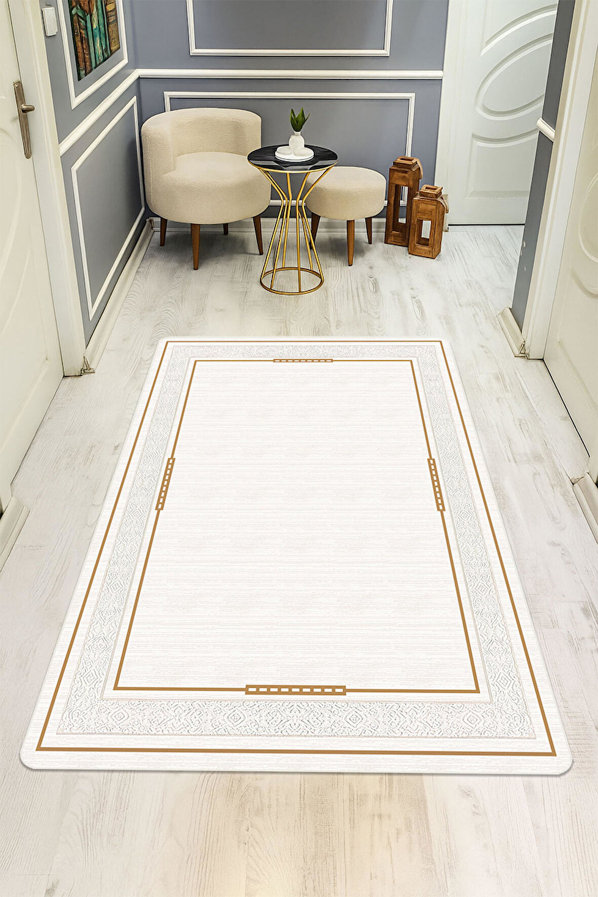 Modern Desenli Dijital Baskı Kaymaz Taban Halı H1034