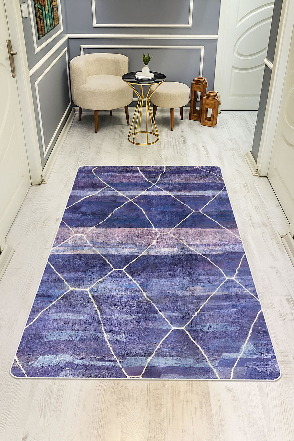 Modern Desenli Dijital Baskı Kaymaz Taban Halı H1040