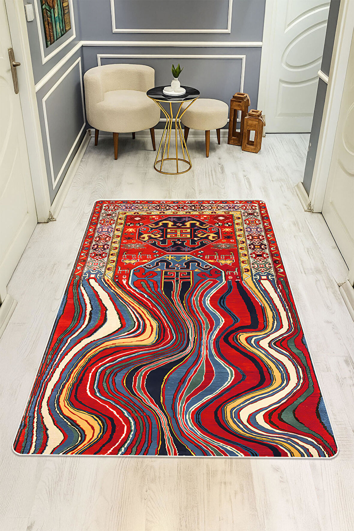 Modern Desenli Dijital Baskı Kaymaz Taban Halı H1044