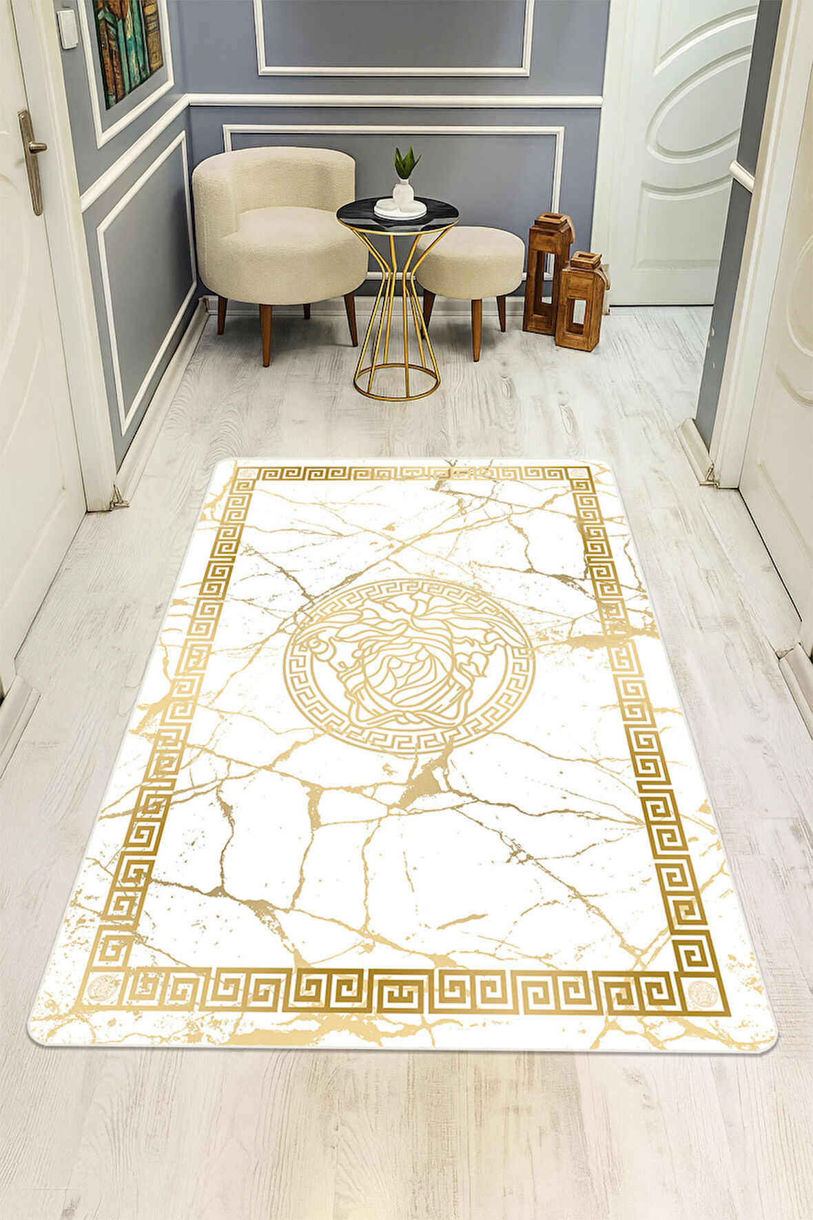 Modern Desenli Dijital Baskı Kaymaz Taban Halı H0854