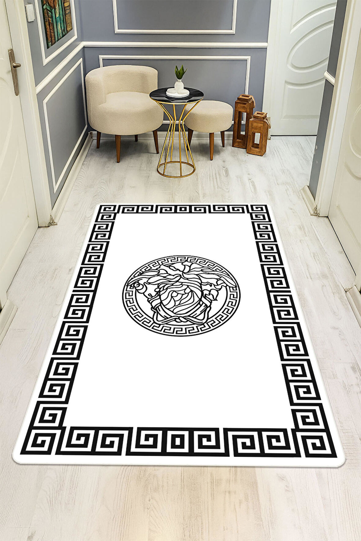 Modern Desenli Dijital Baskı Kaymaz Taban Halı H0856