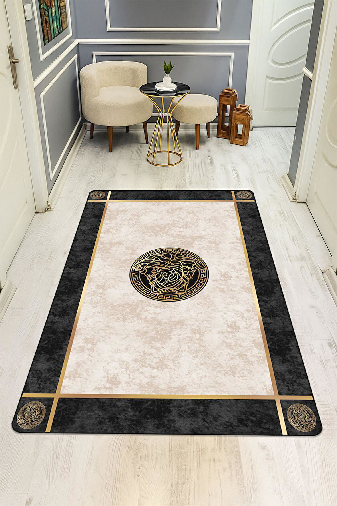 Modern Desenli Dijital Baskı Kaymaz Taban Halı H0857