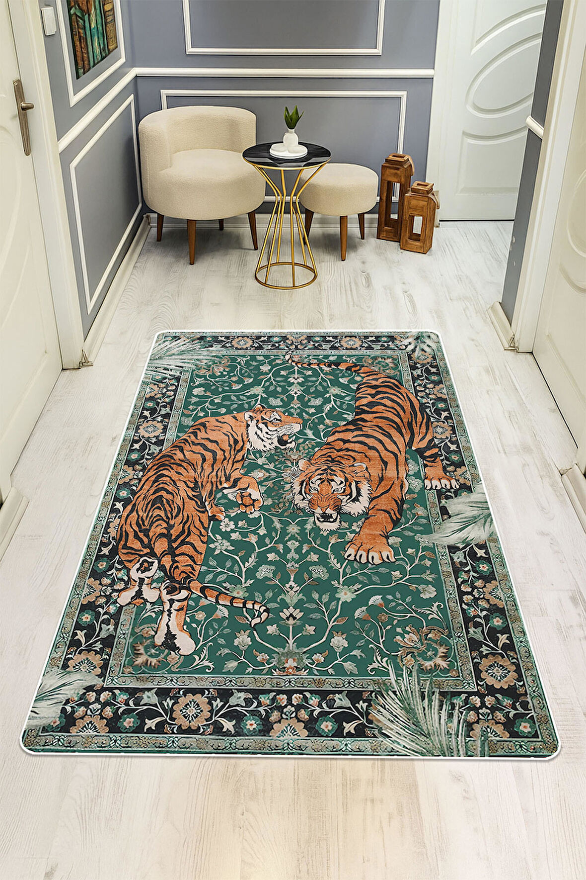 Kaplan Desenli Dijital Baskı Kaymaz Taban Halı H1019