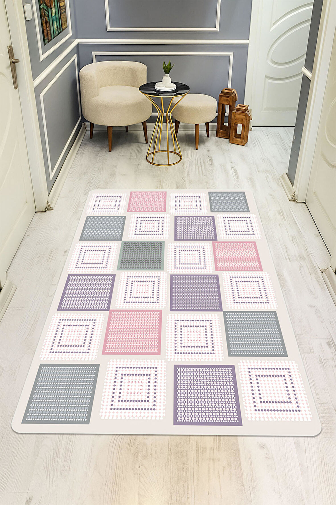 Modern Desenli Dijital Baskı Kaymaz Taban Halı H1029