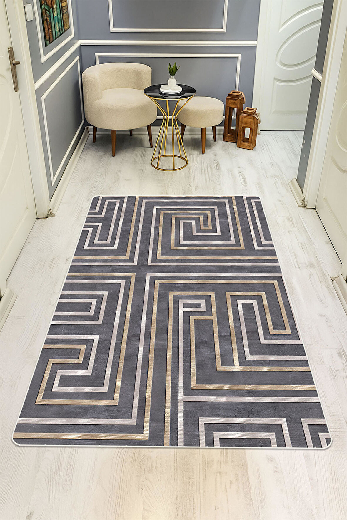 Modern Desenli Dijital Baskı Kaymaz Taban Halı H1030