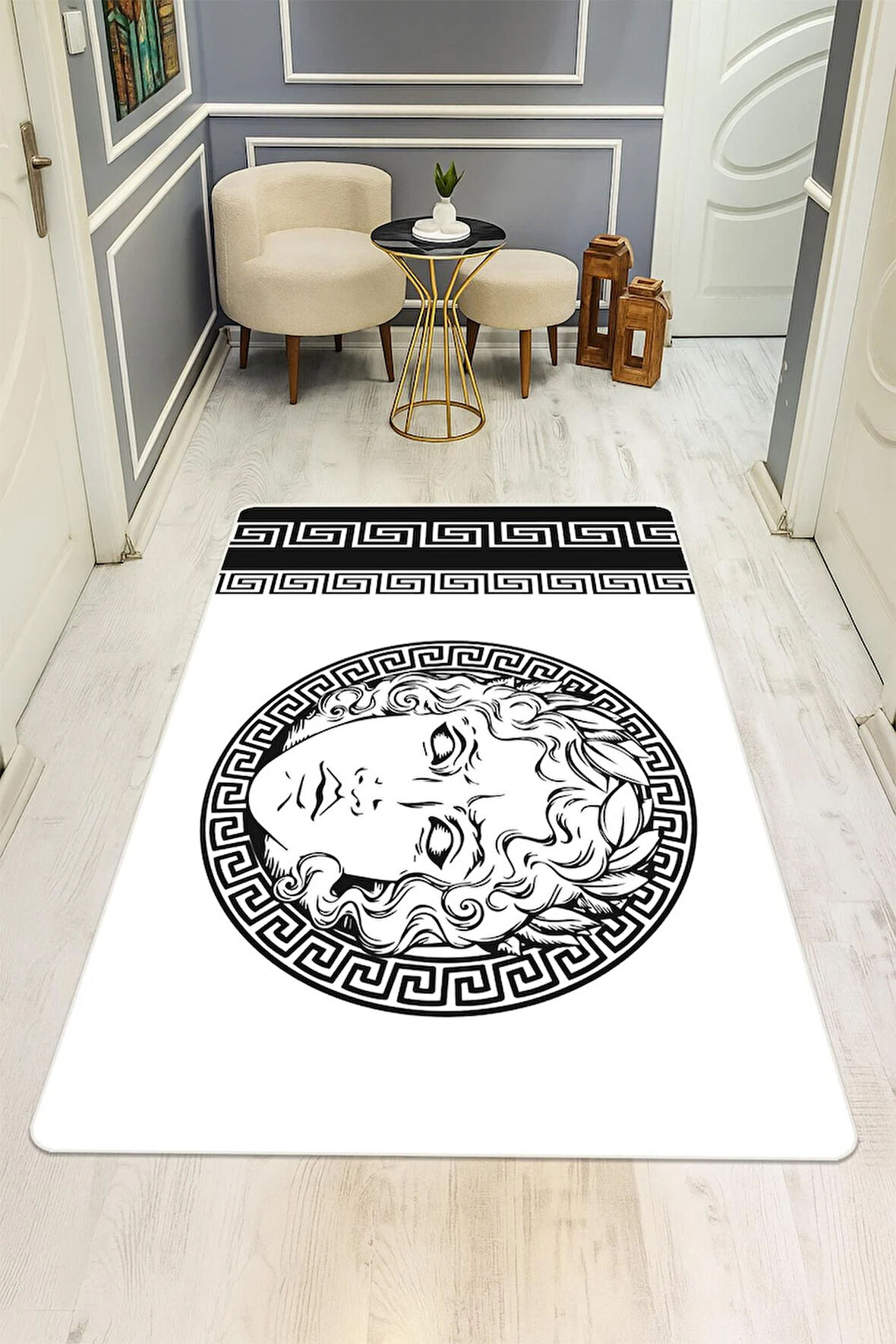 Modern Desenli Dijital Baskı Kaymaz Taban Halı H0846