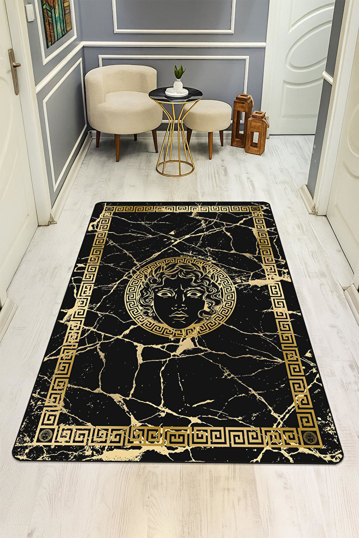 Modern Desenli Dijital Baskı Kaymaz Taban Halı H0850