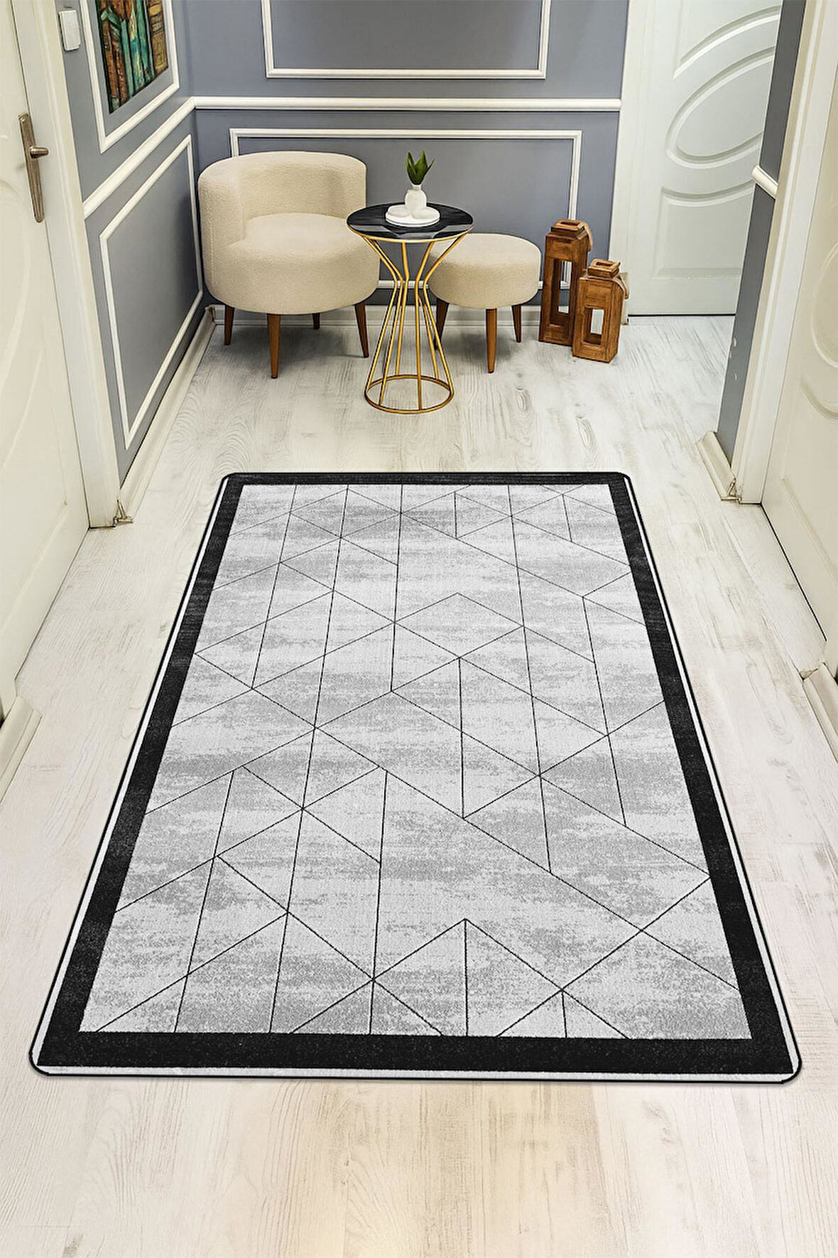 Modern Desenli Dijital Baskı Kaymaz Taban Halı H0291