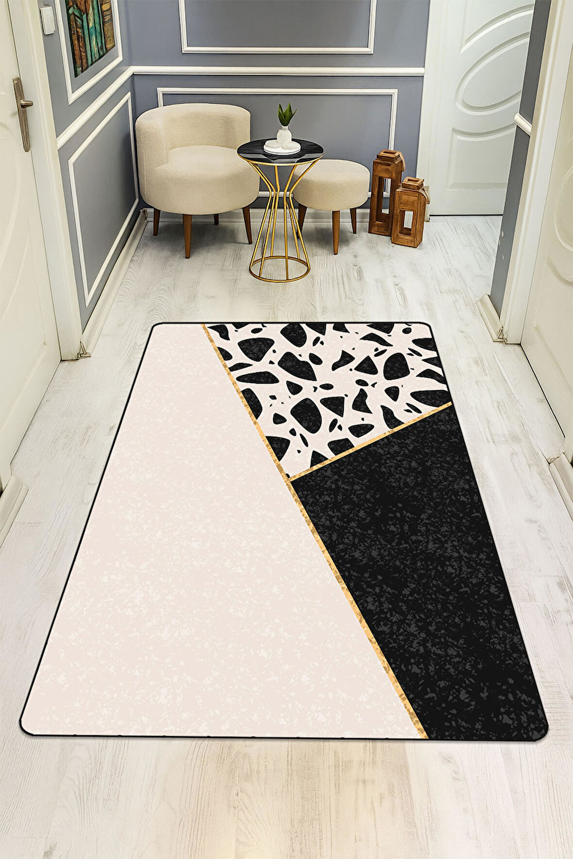 Modern Desenli Dijital Baskı Kaymaz Taban Halı H0217