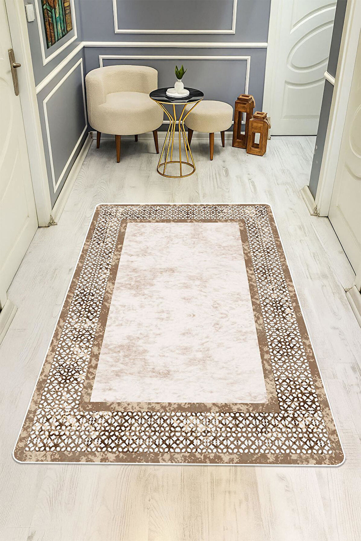 Modern Desenli Dijital Baskı Kaymaz Taban Halı H0265