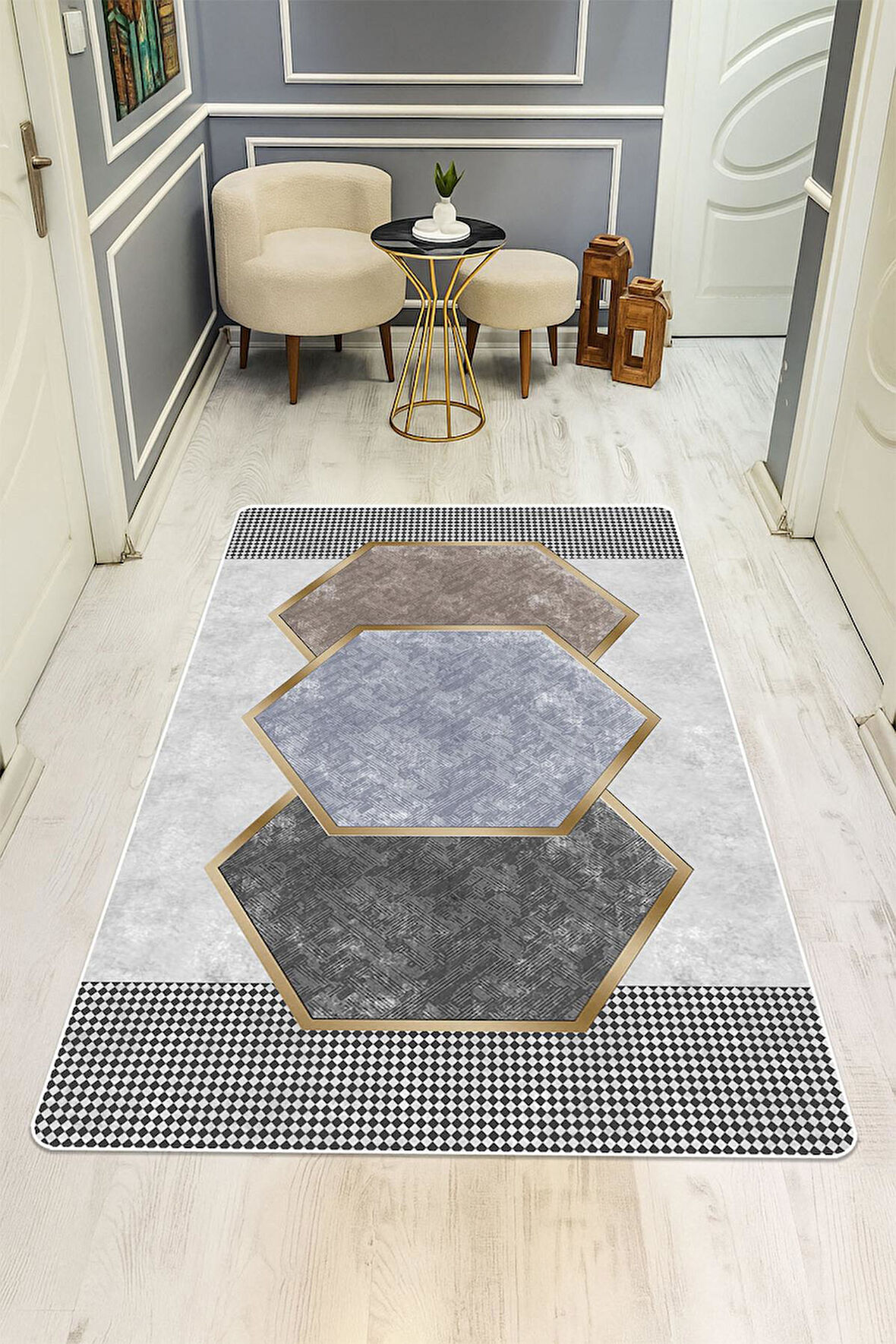 Modern Desenli Dijital Baskı Kaymaz Taban Halı H0267