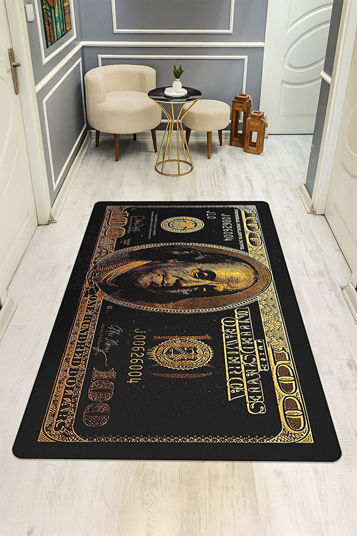 Modern Dolar Desen Dijital Baskı Kaymaz Taban Halı H0170