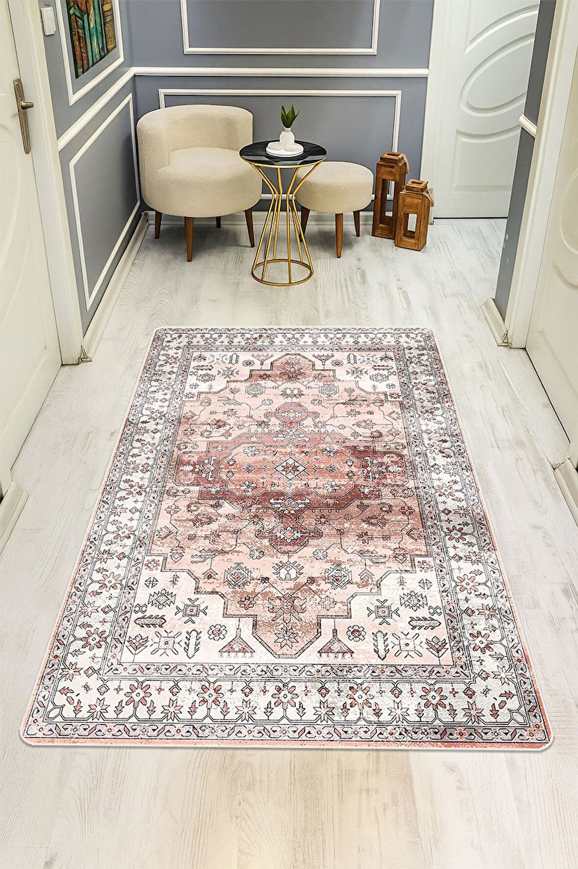 Vintage Desen Dijital Baskı Kaymaz Taban Halı H1054