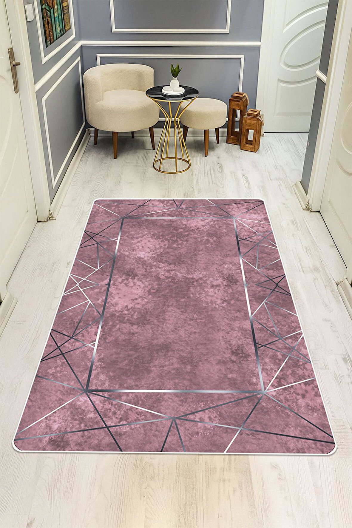 Modern Desenli Dijital Baskı Kaymaz Taban Halı H0124