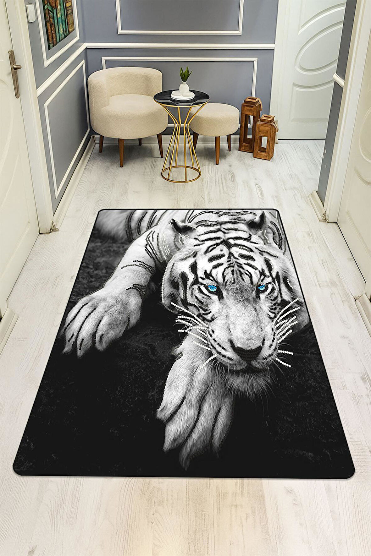 Kaplan Desenli Dijital Baskı Kaymaz Taban Halı H0133