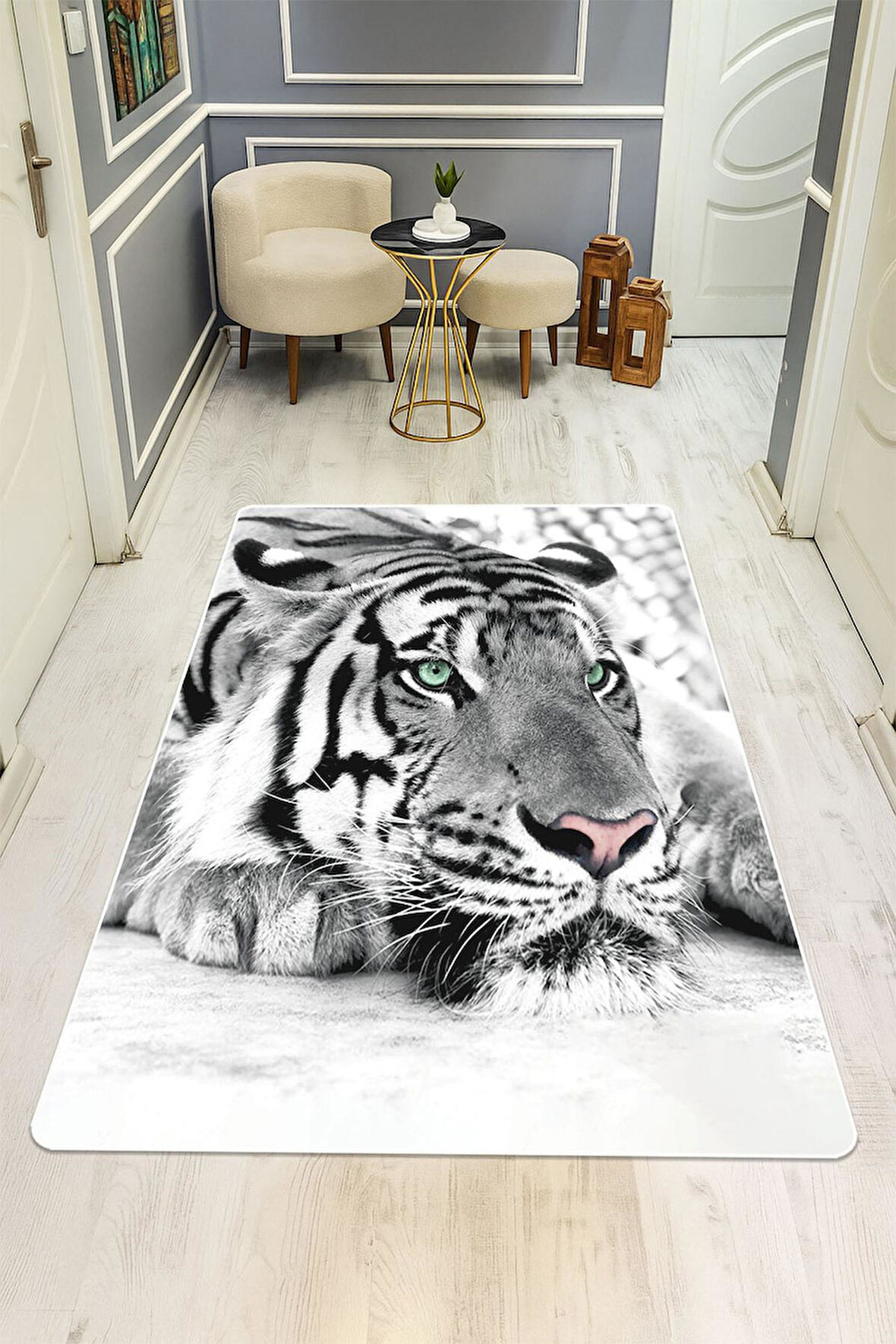 Kaplan Desenli Dijital Baskı Kaymaz Taban Halı H0140