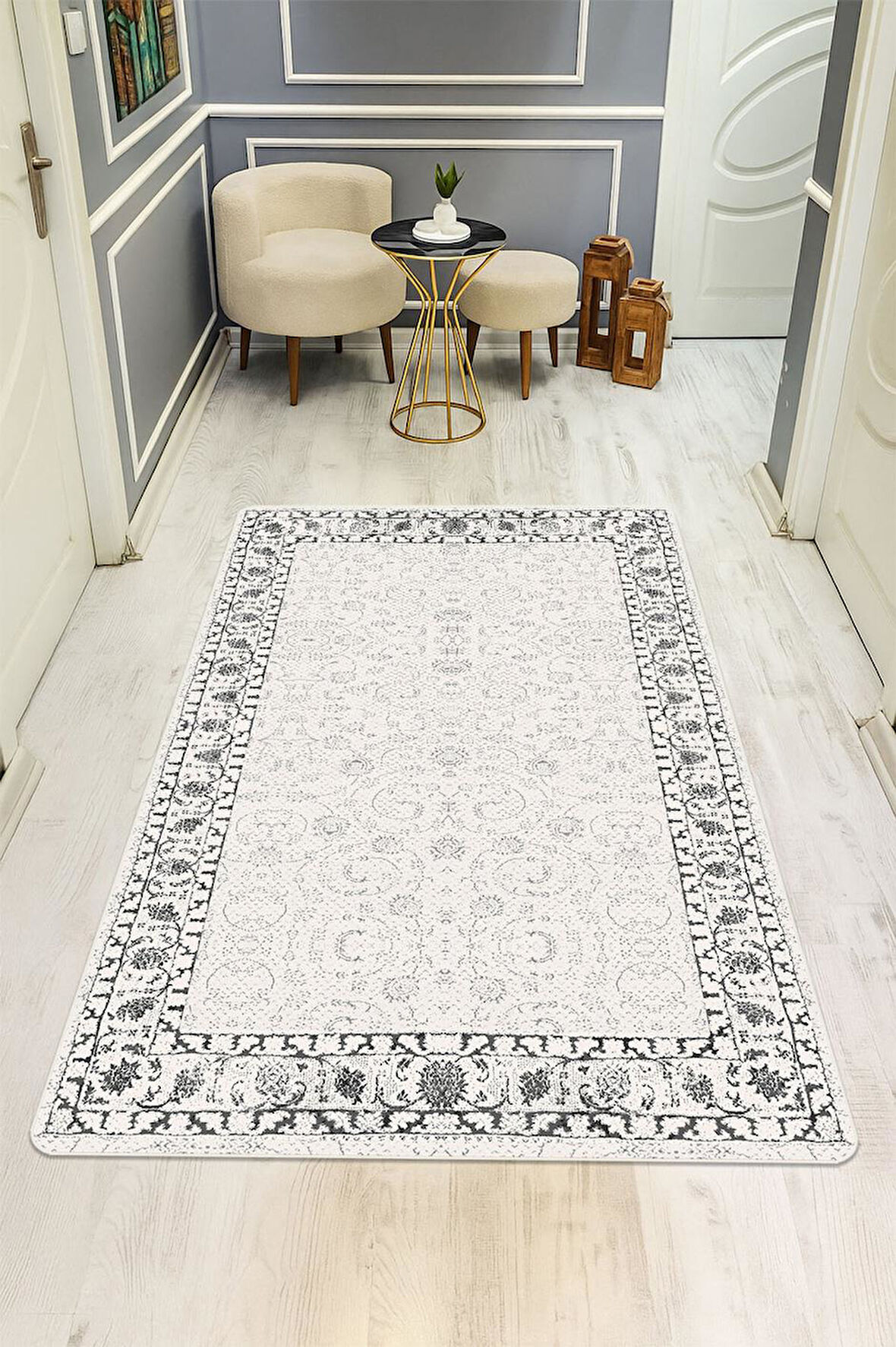 Vintage Desen Dijital Baskı Kaymaz Taban Halı H1036