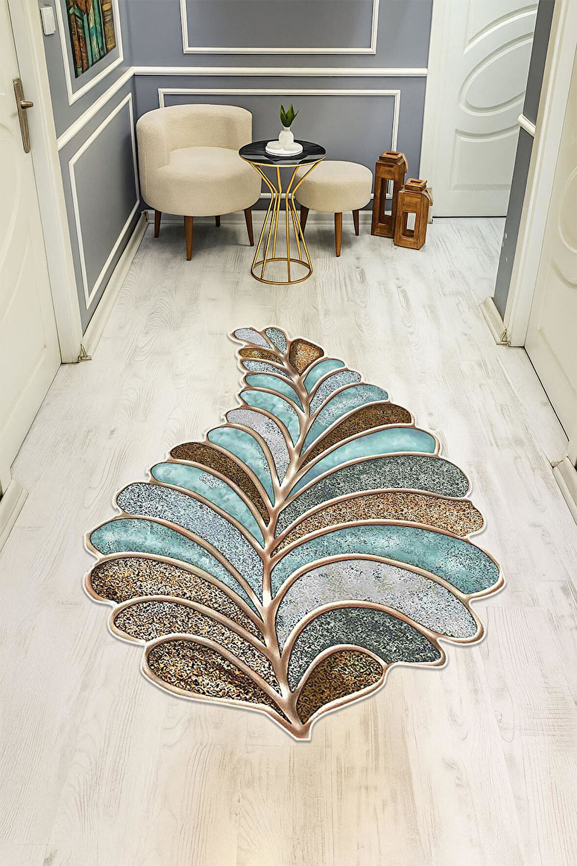 Modern Lazer Kesim Dijital Baskı Kaymaz Taban Halı H0413