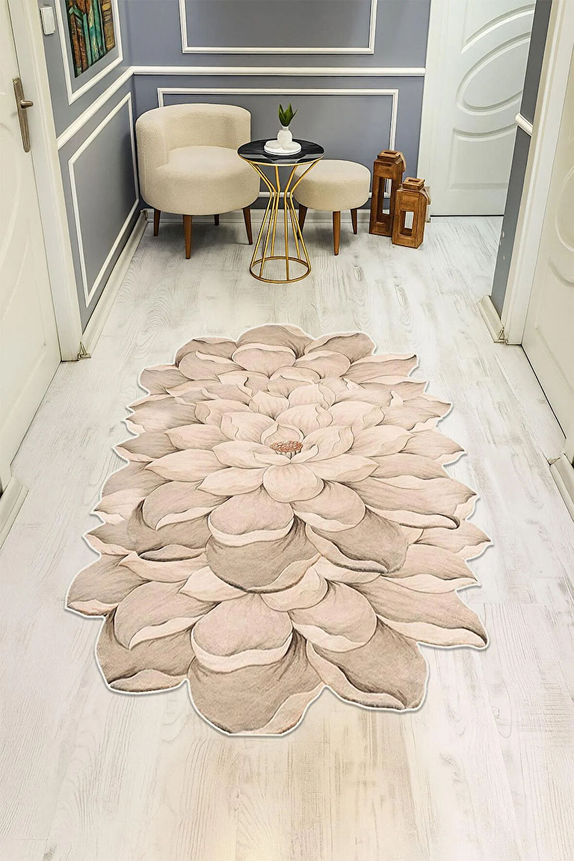 Modern Lazer Kesim Dijital Baskı Kaymaz Taban Halı H0426