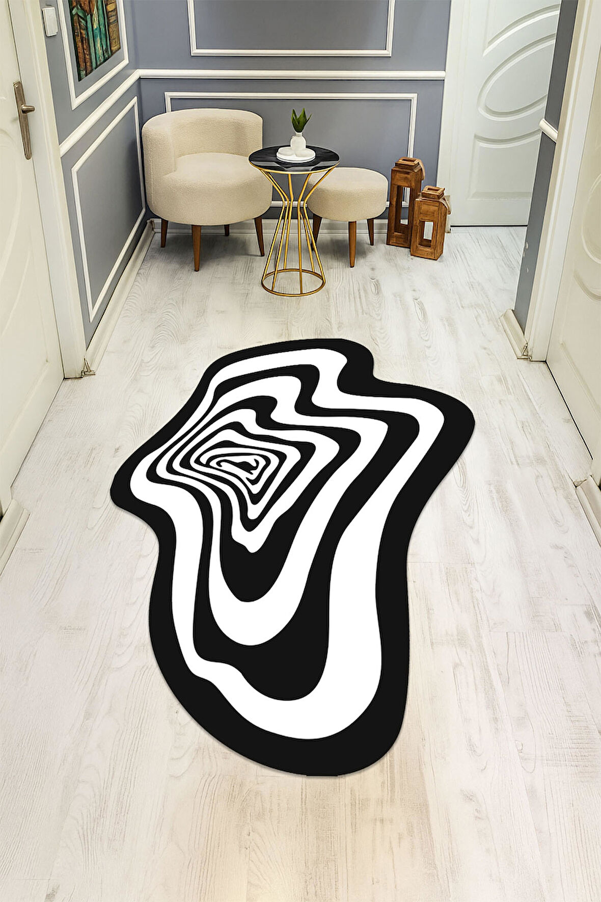 Modern Lazer Kesim Dijital Baskı Kaymaz Taban Halı H0450