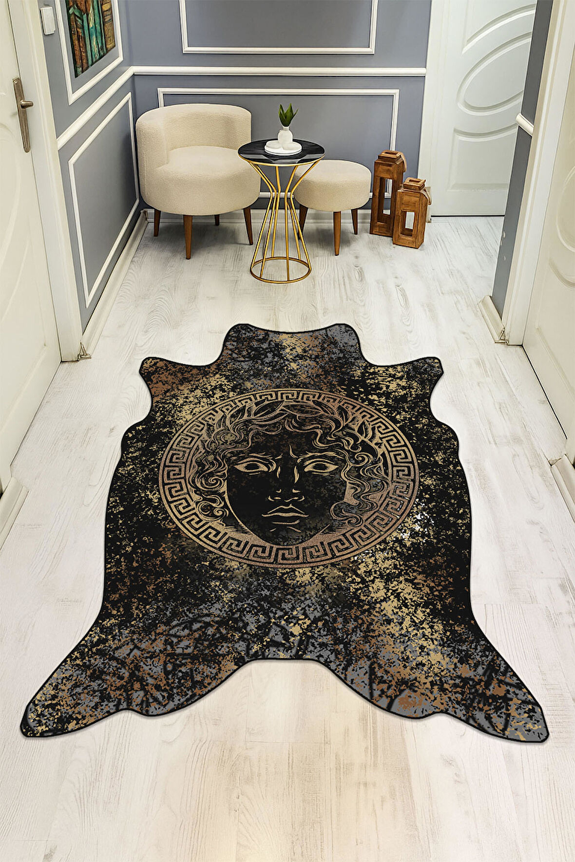 Modern Lazer Kesim Dijital Baskı Kaymaz Taban Halı H0851